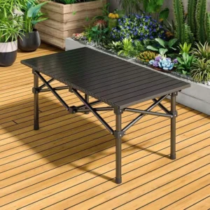 Mesa larga plegable para acampar al aire libre, negra, 120*55*50