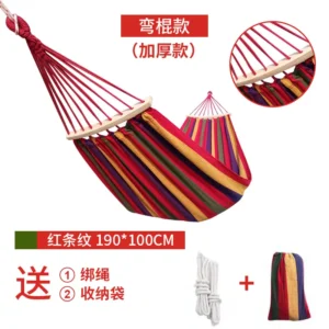 Hamaca de Franja roja 190 cm 100 cm + varilla curva de 40 cm + cuerda + bolsa