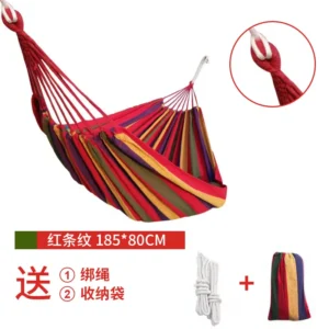 Hamaca de rayas rojas 185 cm * 80 cm + cuerda + bolsa