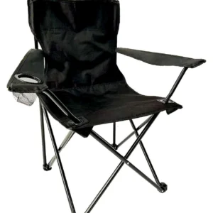 Silla de pesca plegable con reposabrazos, exterior, negra