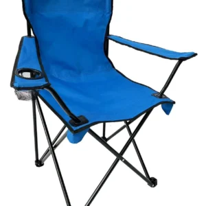 Silla de pesca plegable azul oscuro para exteriores, con reposabrazos,