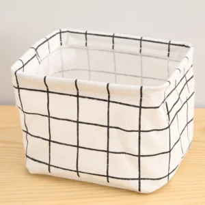 Cesta de almacenamiento de tela de algodón y lino con estampado y asa