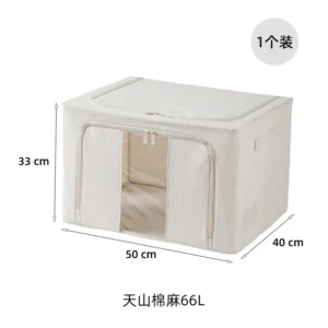 Caja de almacenamiento de tela de algodón y lino con estructura de acero