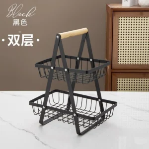 Cesta de frutas desmontable de color negro, portátil de dos niveles