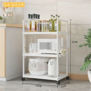 Estante de cocina de tres niveles con ruedas giratorias