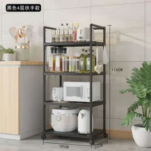 Estante de cocina de cuatro niveles con ruedas giratorias