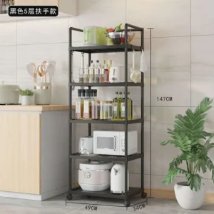 Estante de cocina de cinco niveles con ruedas giratorias